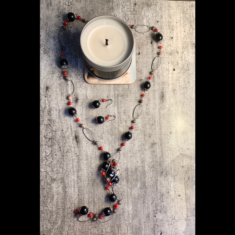 Red & black costume jewelry set.